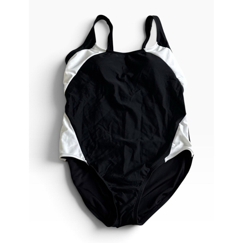 Lands' End Women's M (10-12) One Piece Colorblock Swimsuit B&W New Full Coverage